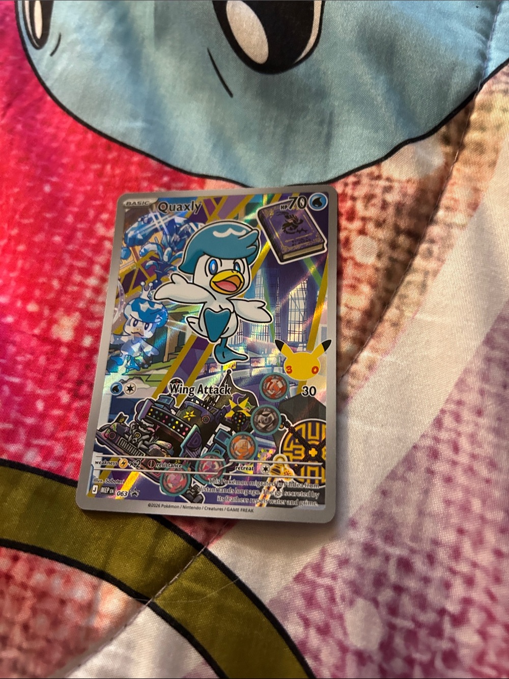 Pokemon Quaxly Holographic Card - Blue & Yellow Artwork